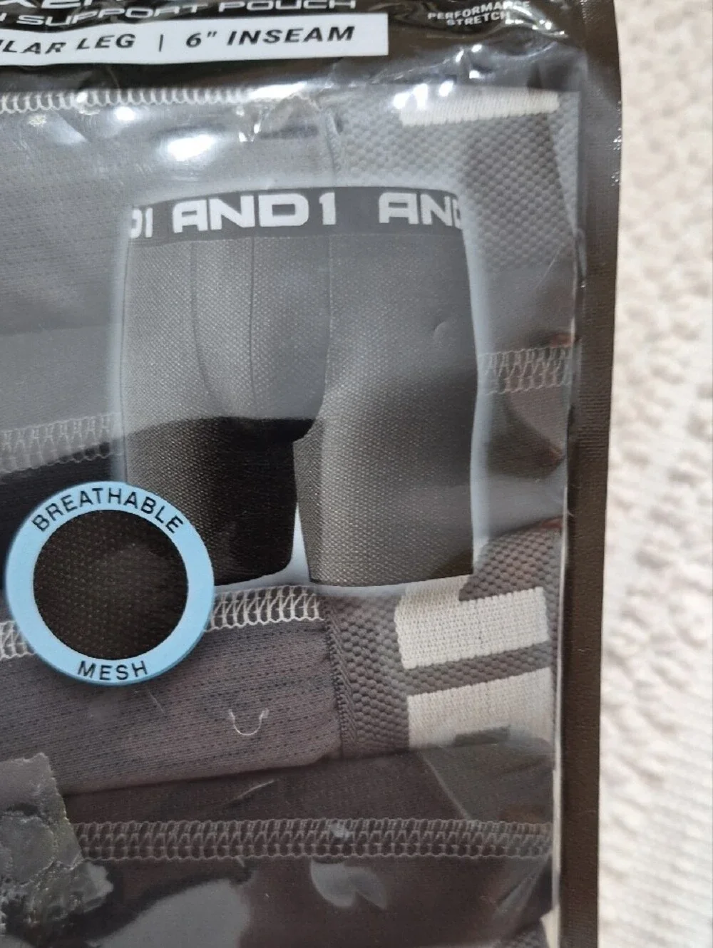 AND1 Black and Gray Mesh Performance Stretch Boxer Briefs Small 6